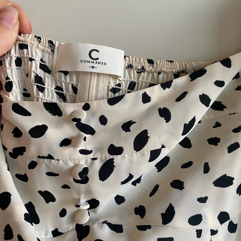 Commense Fitted Long Sleeve Square Neck Spotted Top Medium - Picture 2 of 4